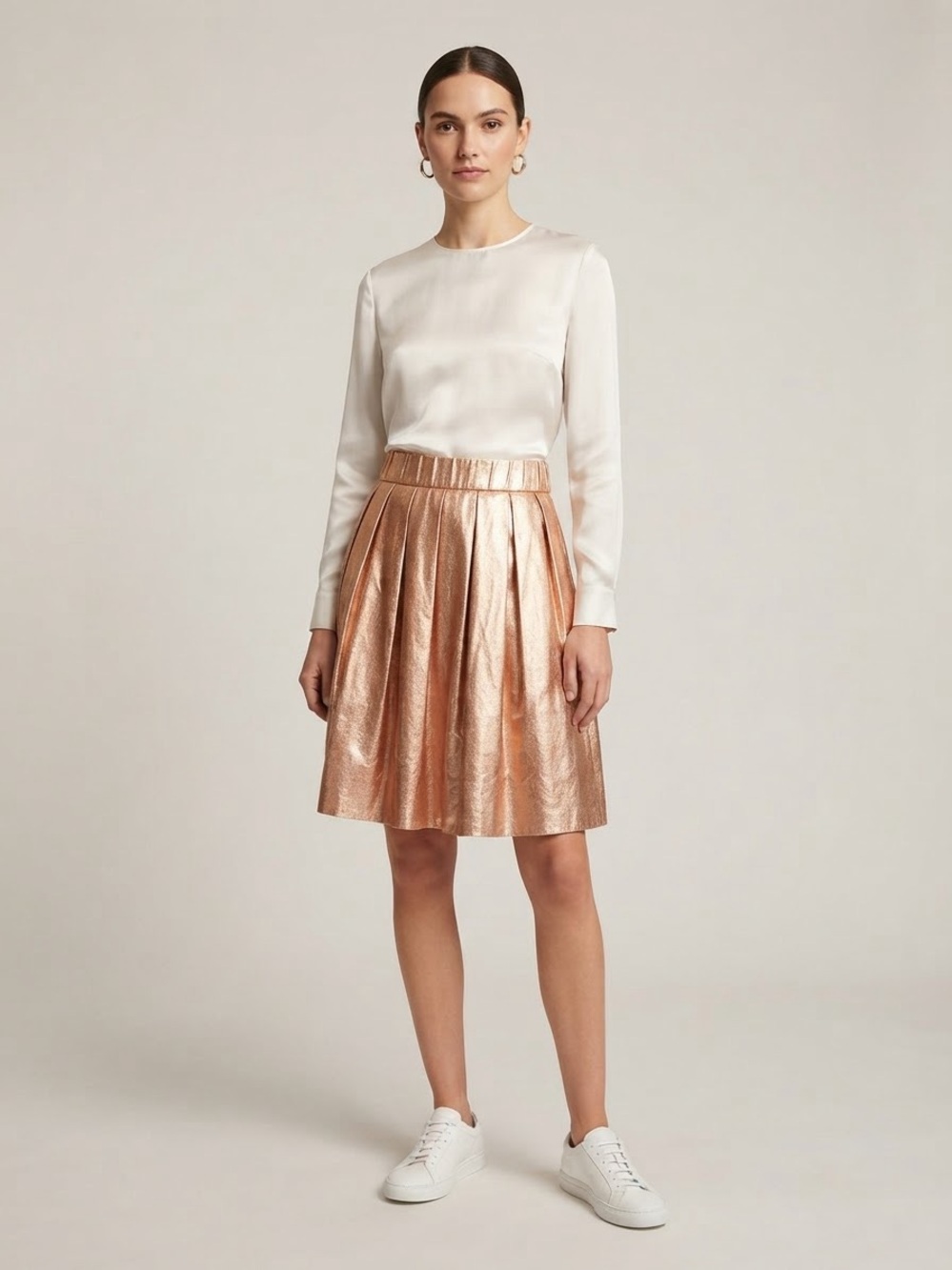 Anthropologie Moulinette Soeurs Metallic Rose Gold Pleated A-Line Skirt S